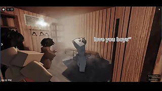 Femboy threesome in a sauna