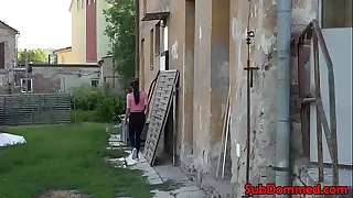 Fit bdsm female sub gags corporeality hunk for wank