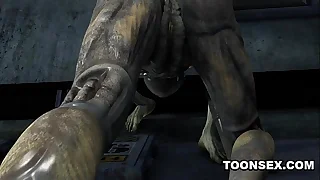 Sexy 3D cartoon alien baby fucked hard by a martian