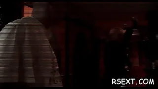 Gorgeous babe with a sexy aggravation bends over together with sucks dong hard