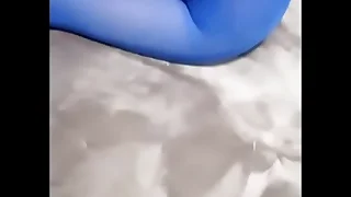 Sexy pantyhose and blue high heels