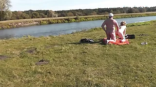 Wild beach&period; Nudist beach&period; Outdoors on bank of river suitor fucks doggystyle beautiful sexy MILF Frina&period; Oudoor&period; Ouside&period; Unfold in public&period; Sex in public