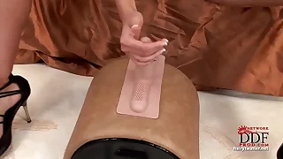 Choking beauty rides the Sybian&excl;